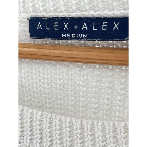 Alex + Alex Sweater Women Medium White Light Gray Long Sleeve Should Cut Out - Picture 9 of 12